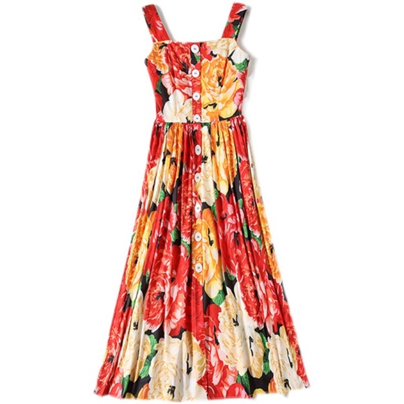 Printed Single-breasted Button-embellished Slim Fit Holiday Slip Dress - Picture 6 of 6